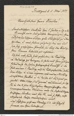 Nachlass Franz Steindachner, Brief von Ferdinand Krauss an Franz Steindachner (05.05.1877), Inv.Nr. 278.14, Seite 1
